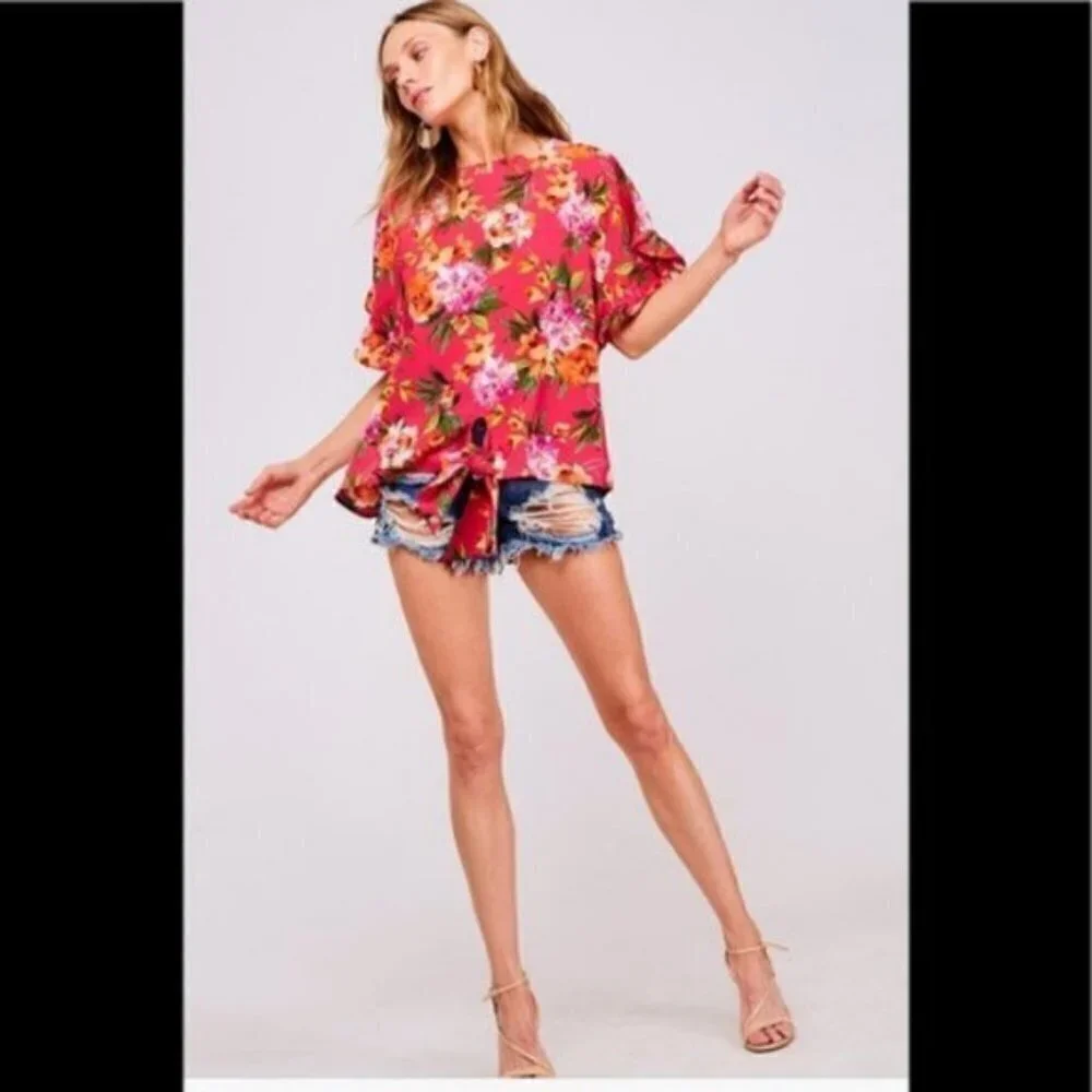 Fuchsia Floral Top NWT - Picture 5 of 7